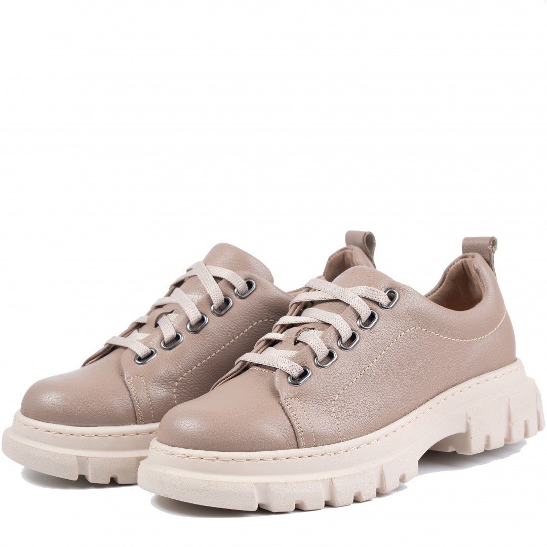 Pantofi casual dama, Glemis, piele naturala - Cod: 665, Culoare: Taupe Bizon, Marime: 38