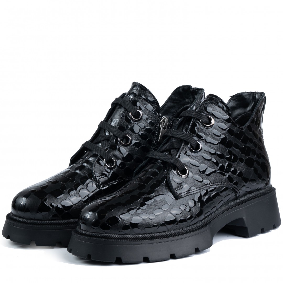 Ghete dama calapod lat, Glemis, piele naturala - Cod: AS-2462, Culoare: Negru Lac, Marime: 38 (25.2 cm)