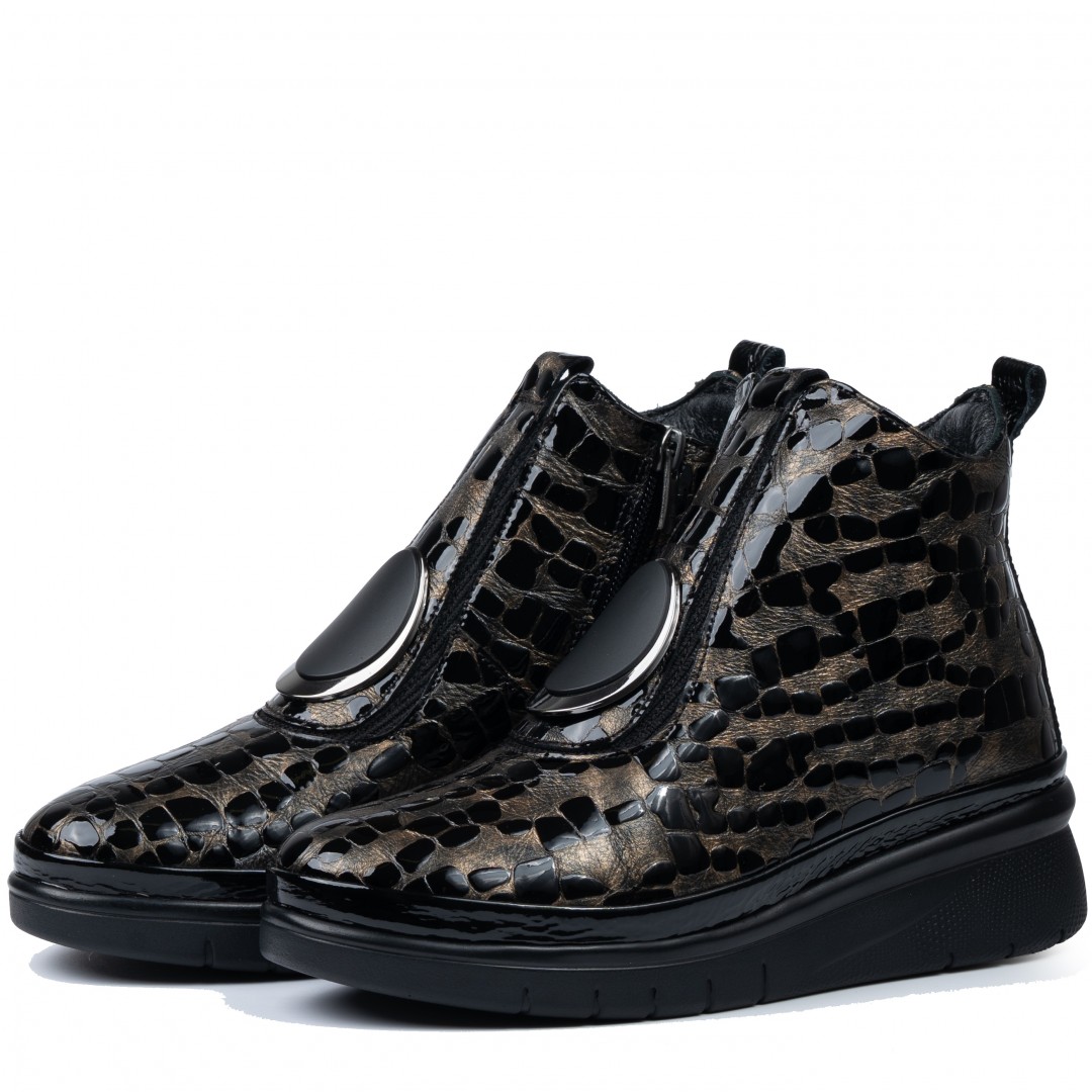 Ghete dama, Glemis, piele naturala - Cod: AS-2508, Culoare: Negru Auriu Lac, Marime: 38 (24.8 cm)