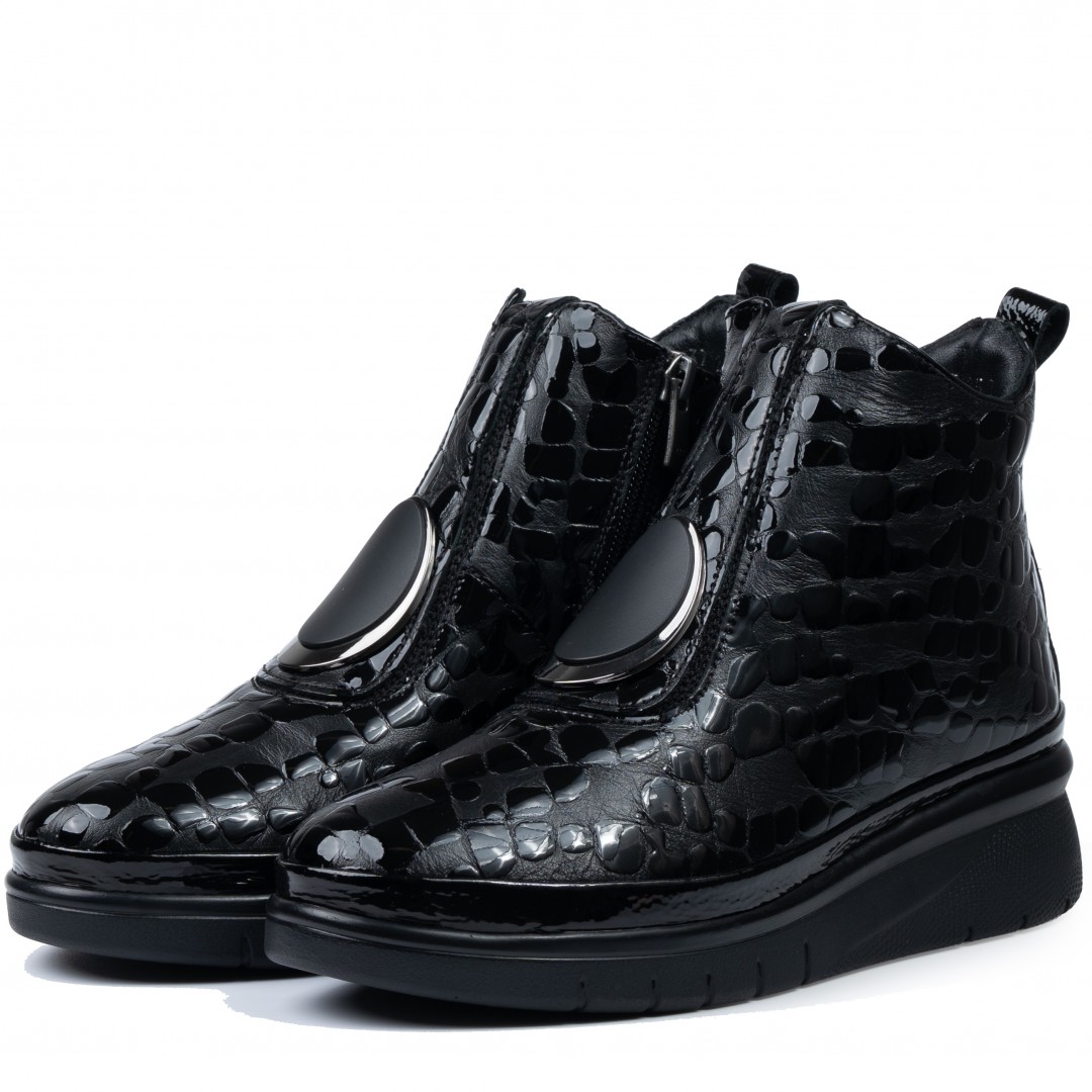 Ghete dama, Glemis, piele naturala - Cod: AS-2508, Culoare: Negru Box Lac, Marime: 38 (24.8 cm)